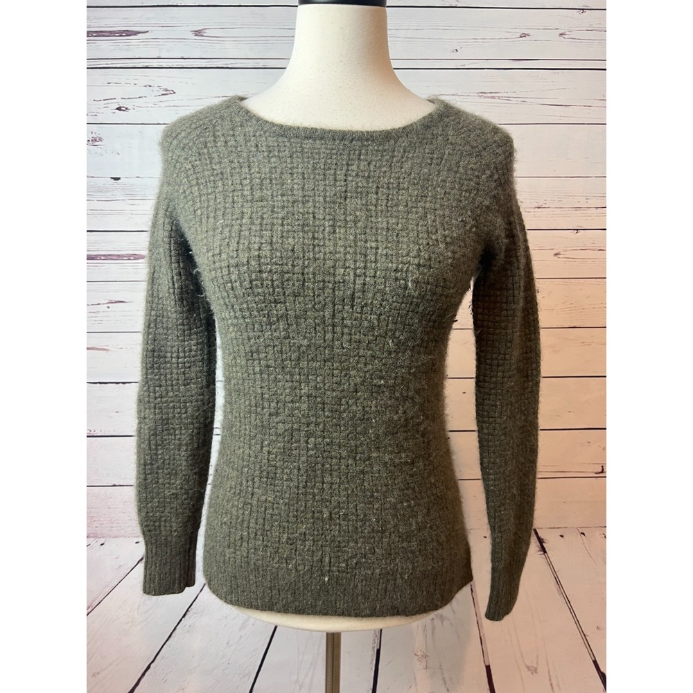 Athleta Lodge Cashmere Blend Textured Knit Pullover Sweater XS Extra Small Green